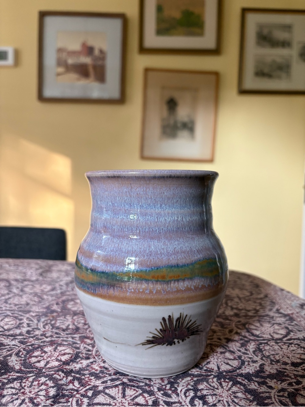 Handcrafted Ceramic Vase in Lavender and Green - Home Art